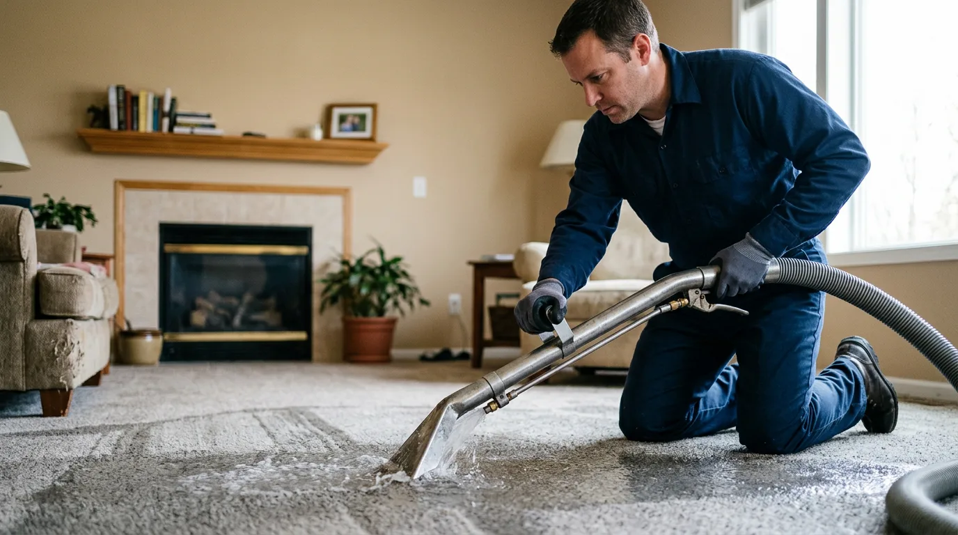 Water damage restoration technician working near Pleasantville, IA